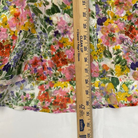 Norm Thompson Escape Ordinary Women Floral Sheer Blouse Top Button M Boho Hi Low - Picture 9 of 14